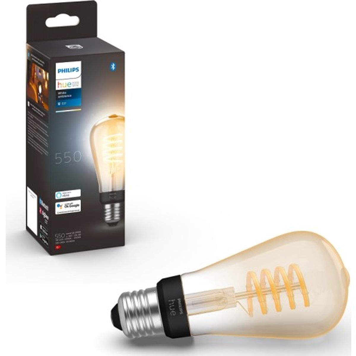 Philips Hue White Ambiance E27 edisonpære, 2200K-6500K, 7W, Ø6,4 cm