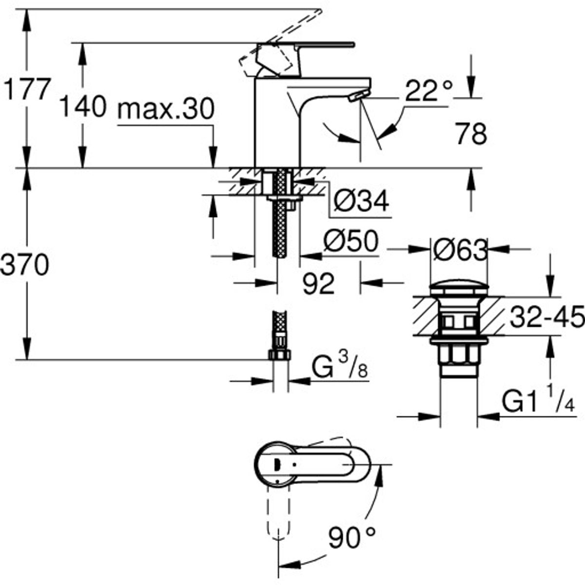 Grohe Quickfix Get etgreb håndvask klik katusch