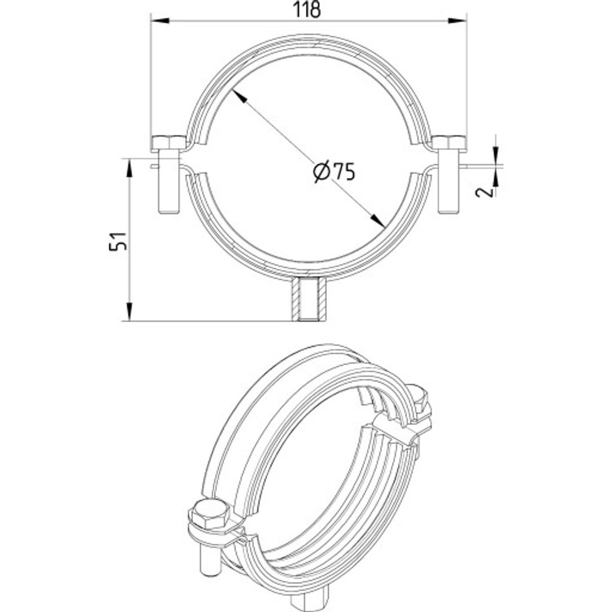 RØRBÆRER MED EPDM, Ø75MM