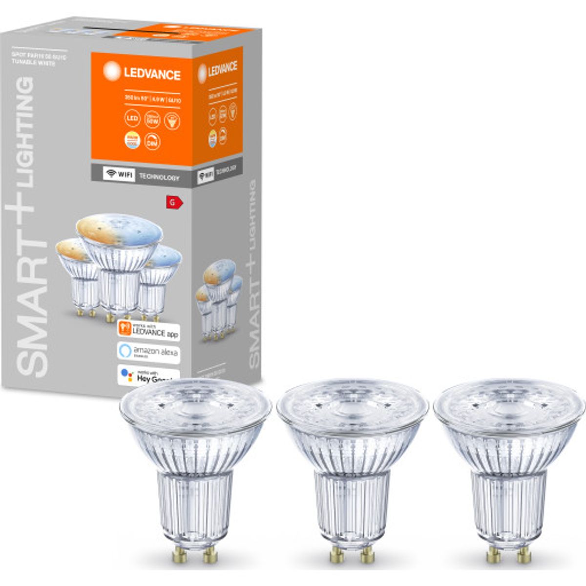 Ledvance Smart+ Wifi GU10 spotpære, 2700K-6500K, 4,9W, 3-pak