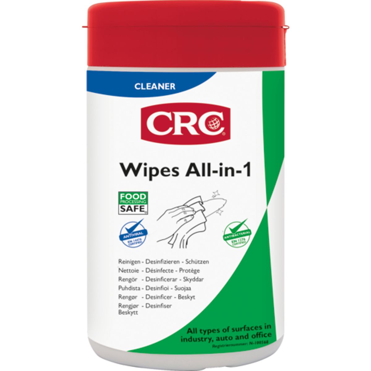 CRC Wipes renseservietter All-in-1, antibakterielle, 50 stk.