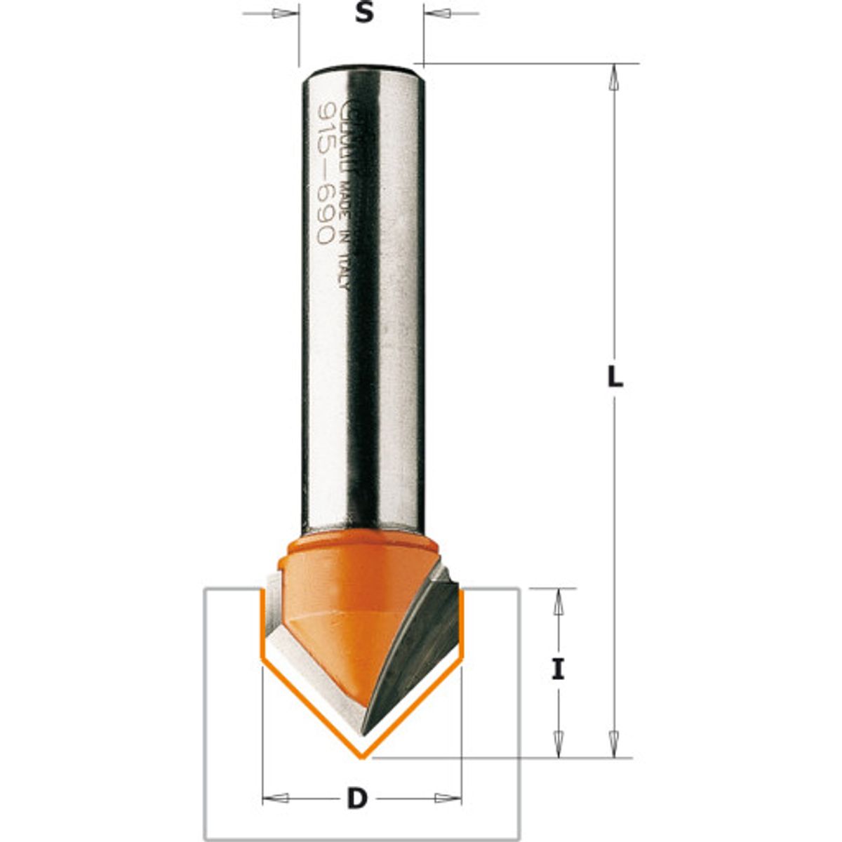 V-notfræser HM Ø 16,0x12,7 mm