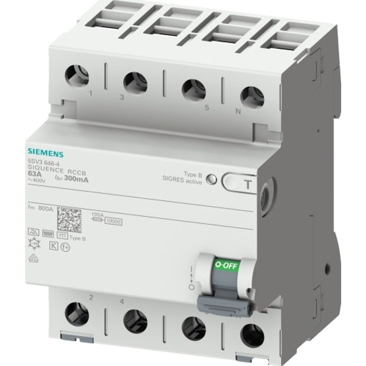 Siemens 5SV PFI relæ B, 4P, 63A