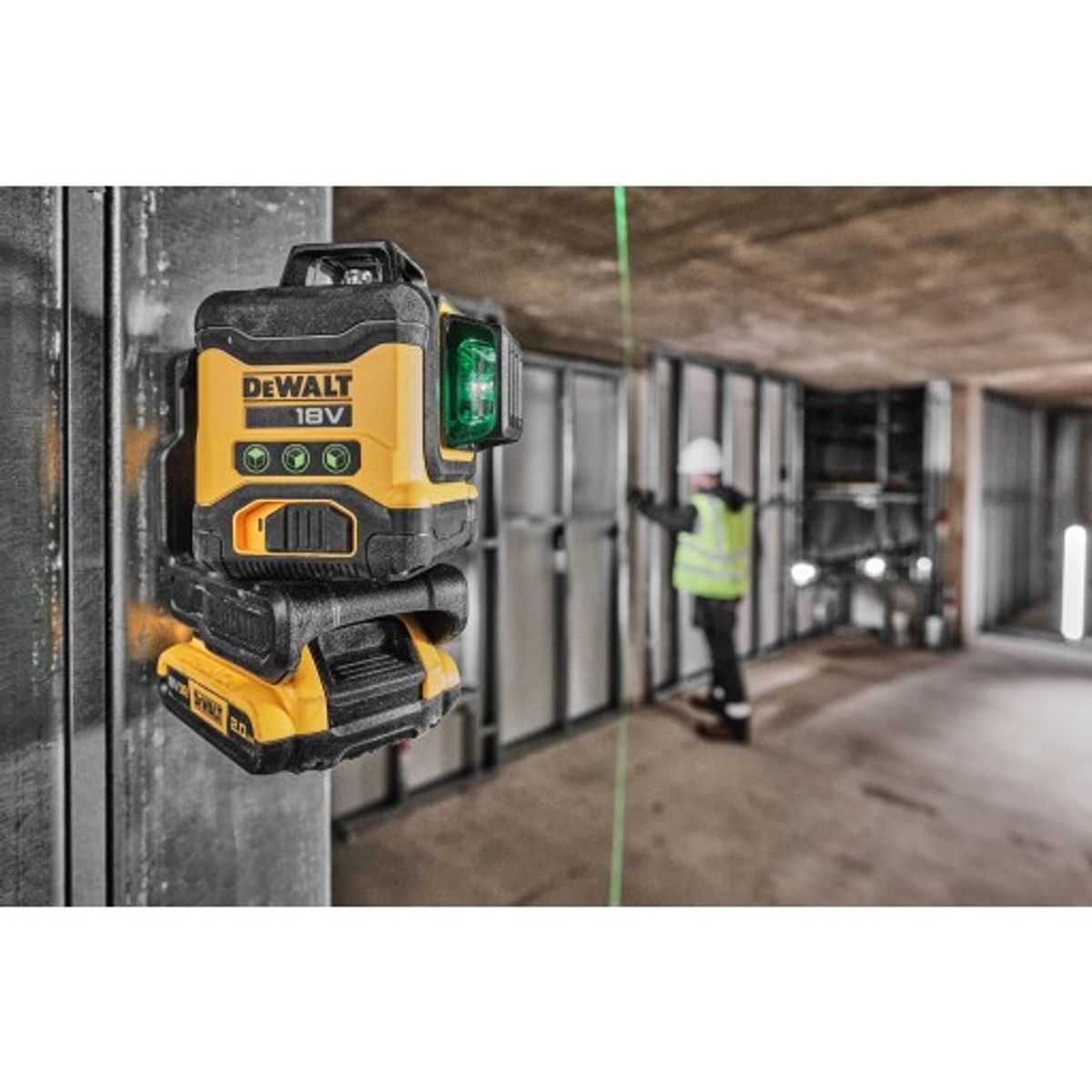 DEWALT 18V XR laser DCLE34031D1, 3x360°, grøn, 1x18 V/2,0 Ah