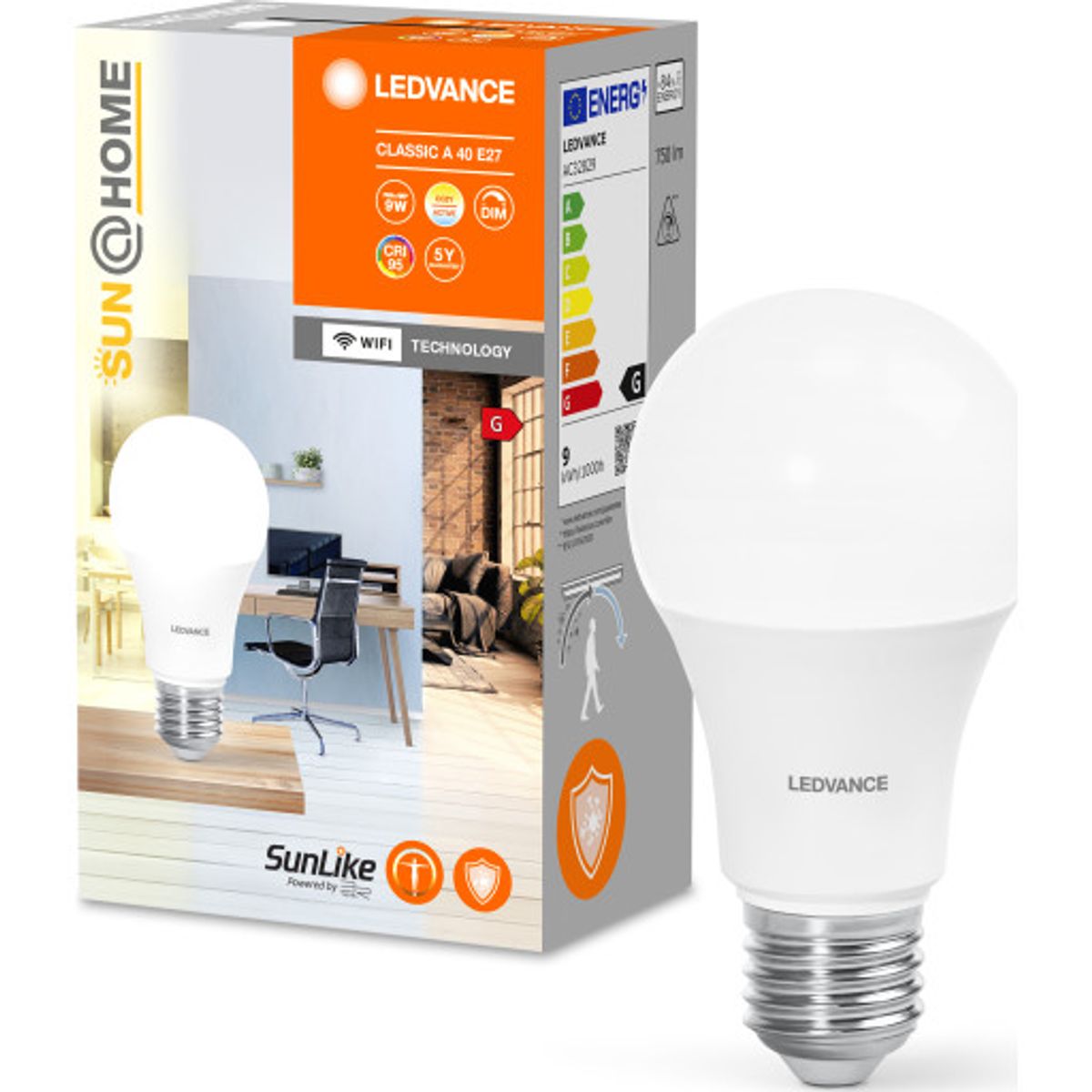 Ledvance Smart+ Wifi SunHome E27 standardpære, 2200K-5000K, 9W