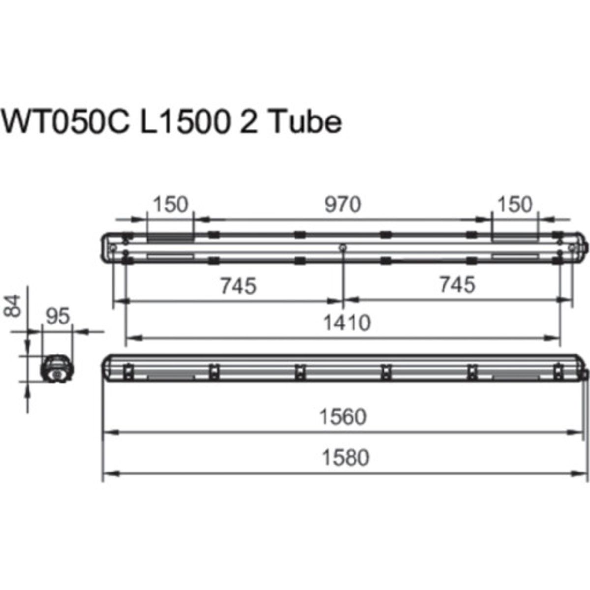 Ledinaire Industriarmatur WT050C til 2 x LED rør 1500 mm