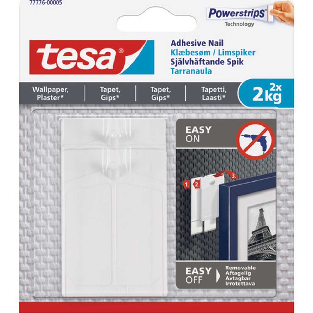 Tesa Powerstrips klæbesøm, 2 kg, 2-pak, hvid