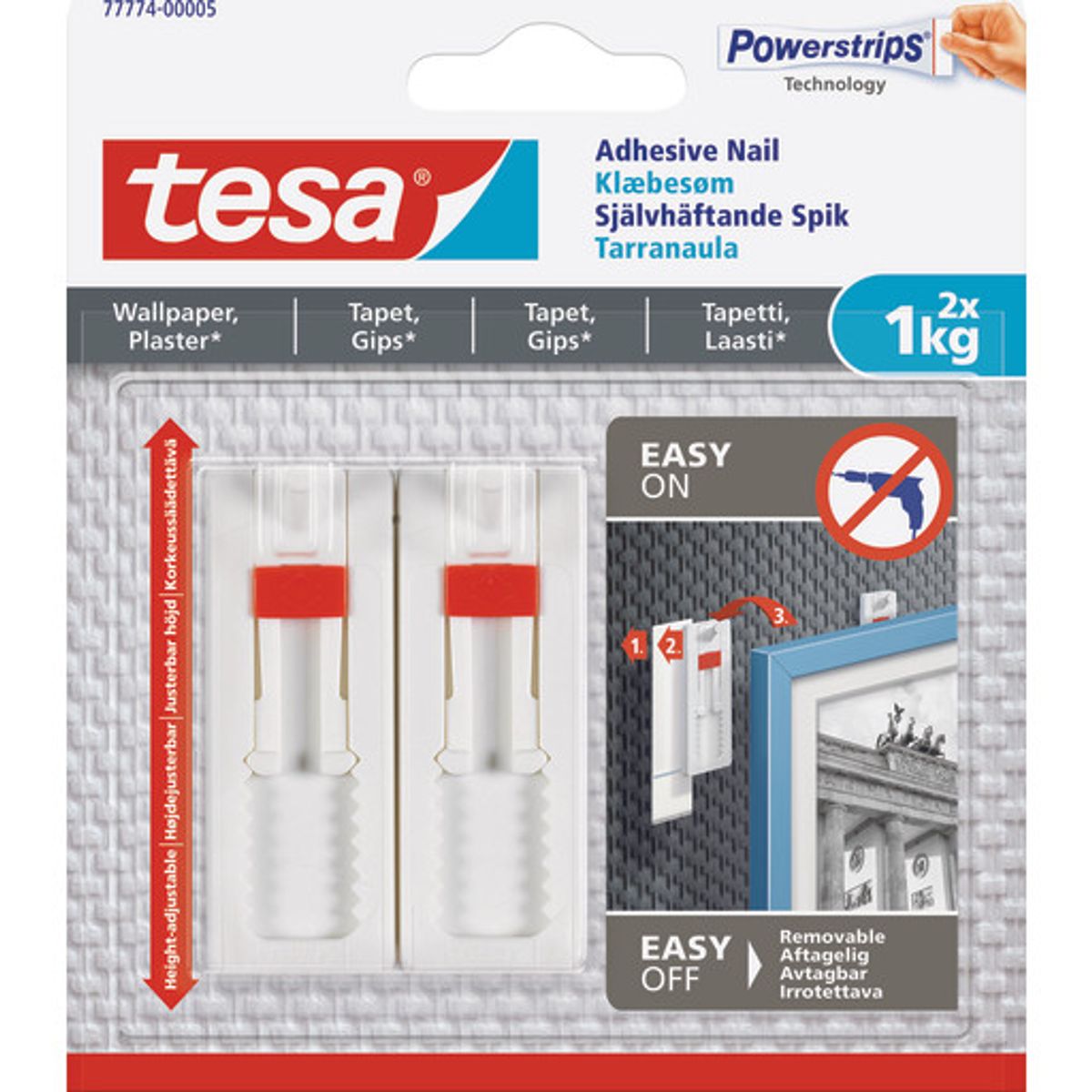 Tesa Powerstrips klæbesøm 1 kg 2-pak justerbare i hvid