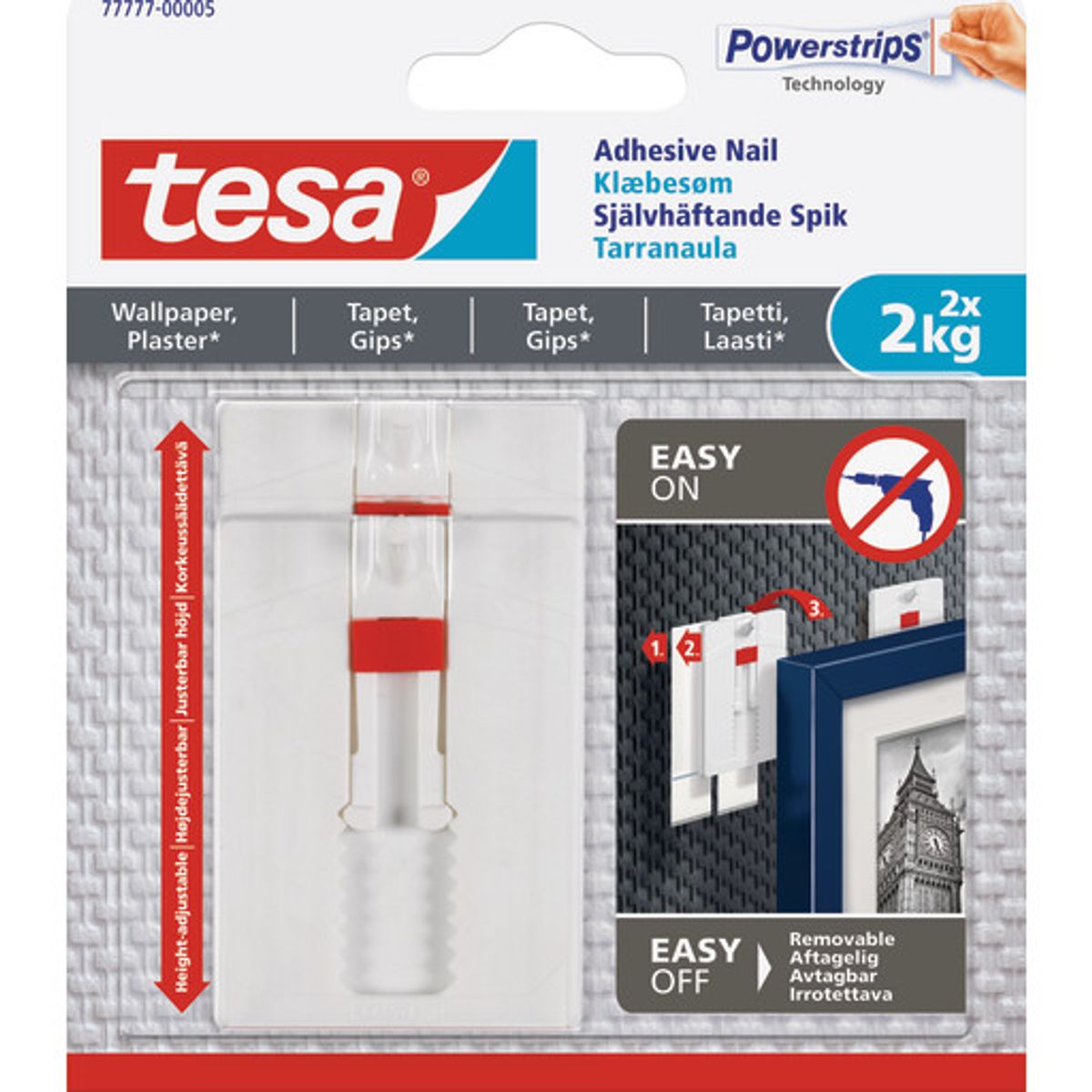 Tesa Powerstrips klæbesøm 2 kg 2-pak justerbare, hvid