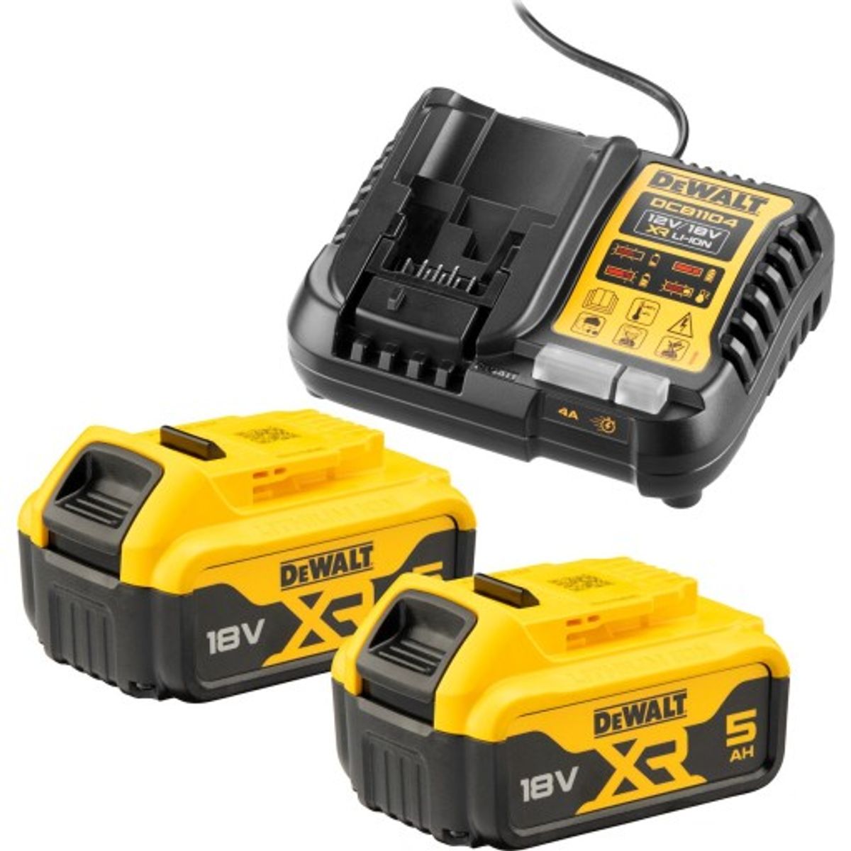 DeWalt 18V XR batterisæt, med lader, 2 x 5,0Ah