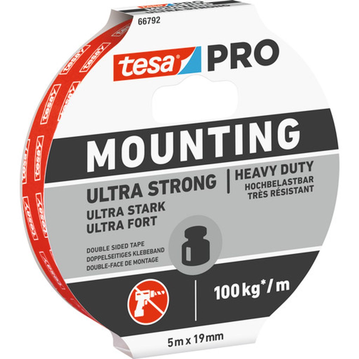 tesa monteringstape 66792 PRO 100 kg, 19 mm x 5 m