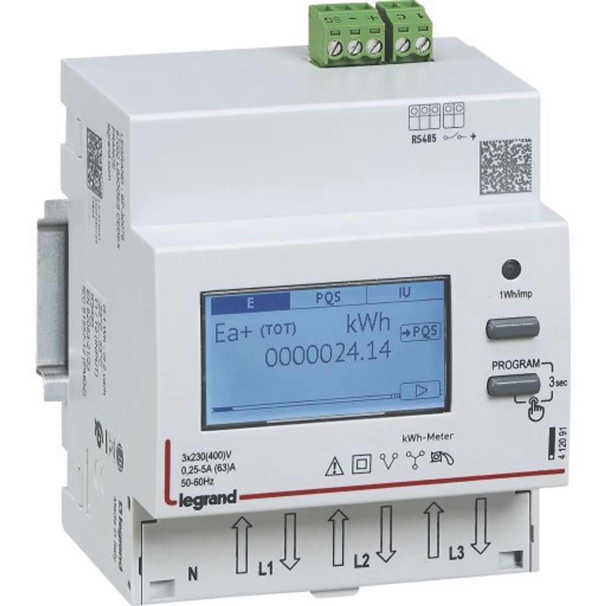 EMDX³ KWH måler 4POL direkt 63A BI-måler 4M Modbus + Puls