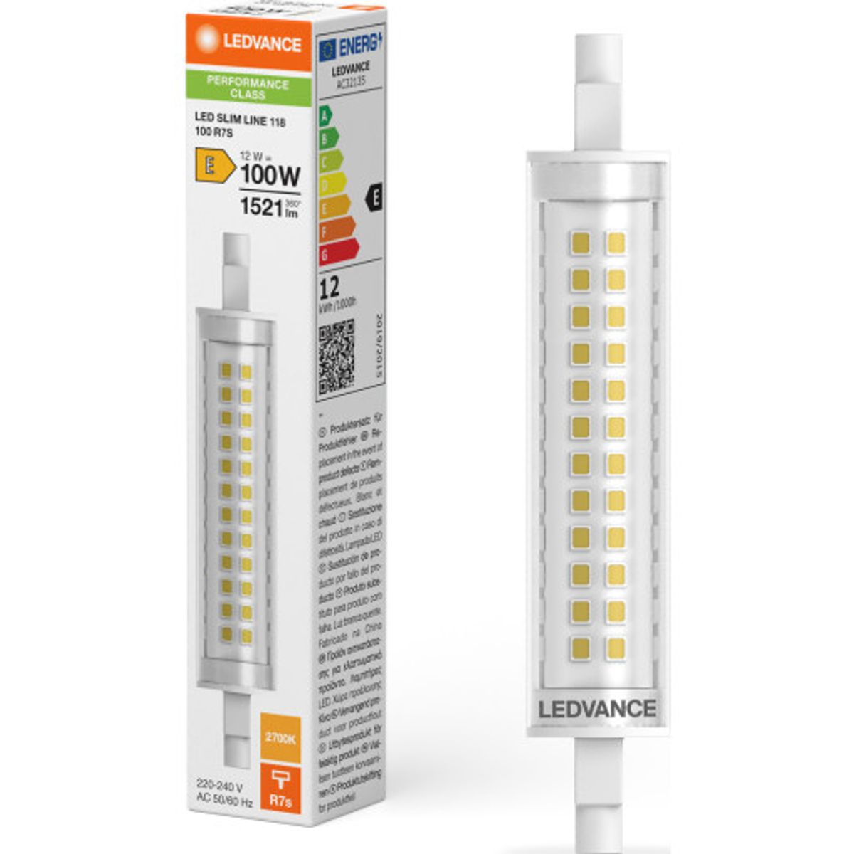 Ledvance LED SLIM LINE kl 1521lm 12W/827 118mm R7S dæmpbar