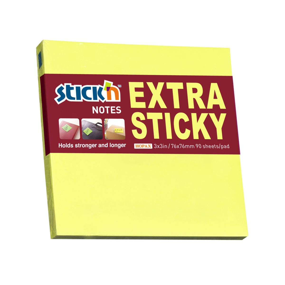 Notes Stick'n 76x76mm. Ekstra Sticky gul