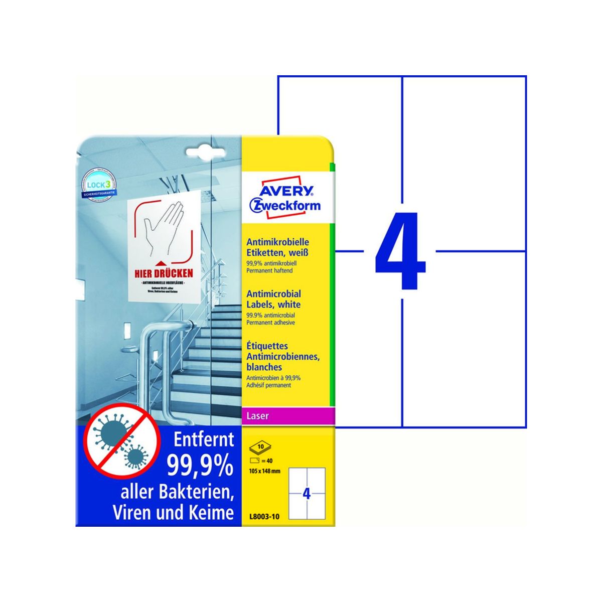 Etiket Avery Antimicrobiel L8003-10 4 Stk/ark 10 ark