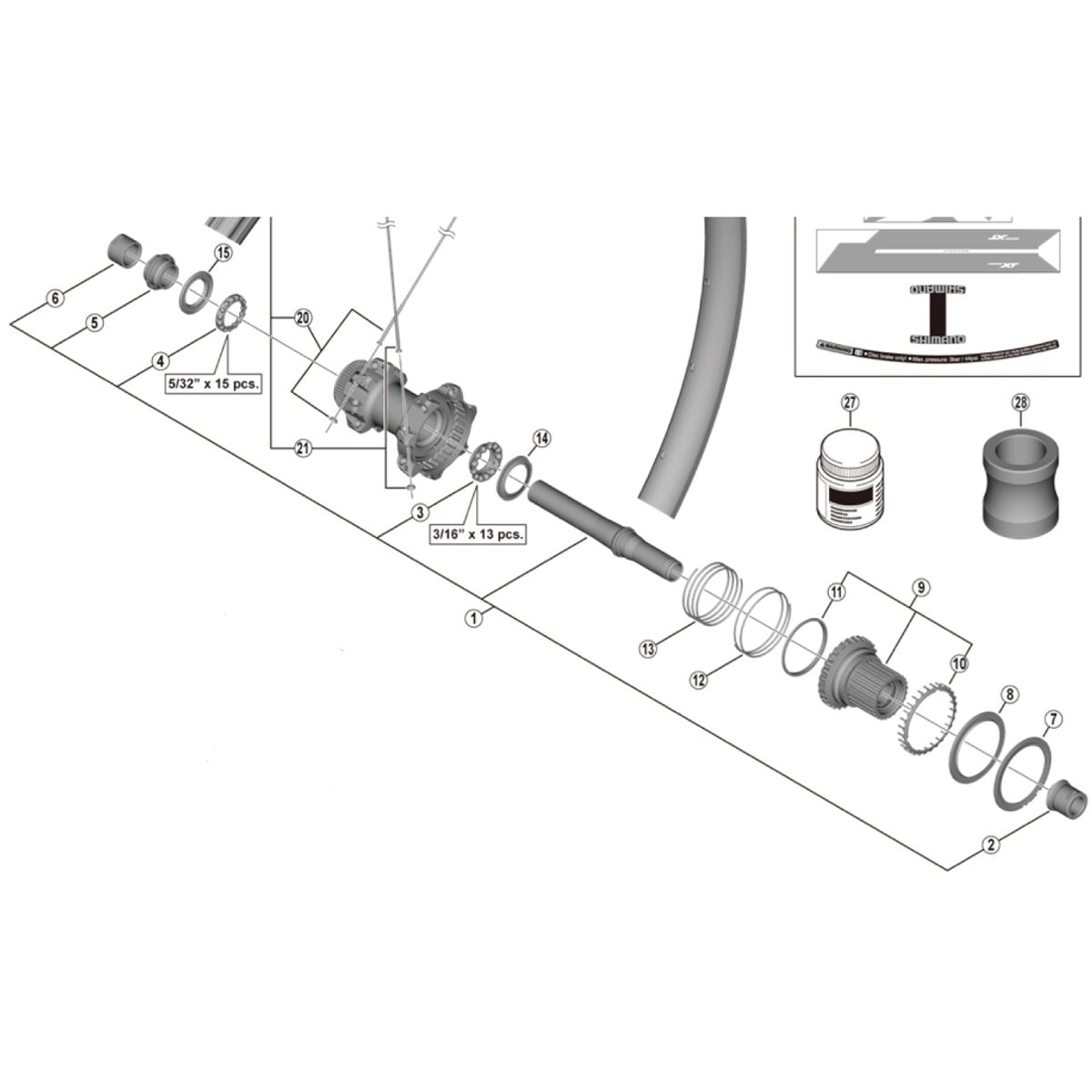 Shimano XT - Akselsæt komplet til baghjul - WH-M8100-B