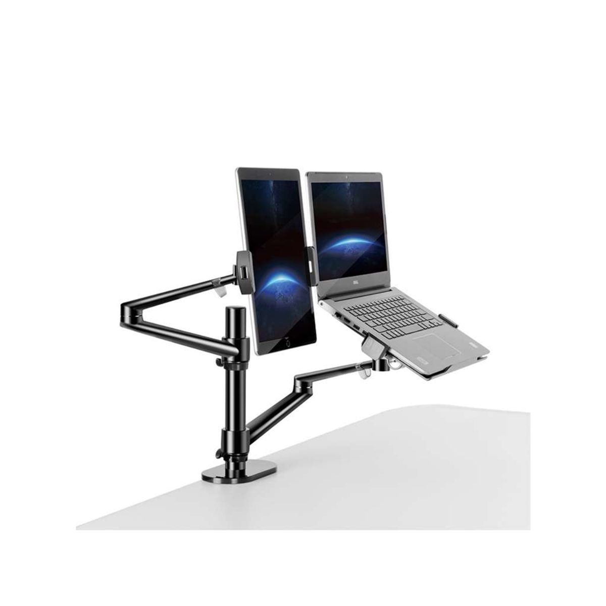 Wergon - Konrad - Justerbar Dual Holder - Til en Laptop 11-17" + en Monitor Skærm Max 27" - Sort