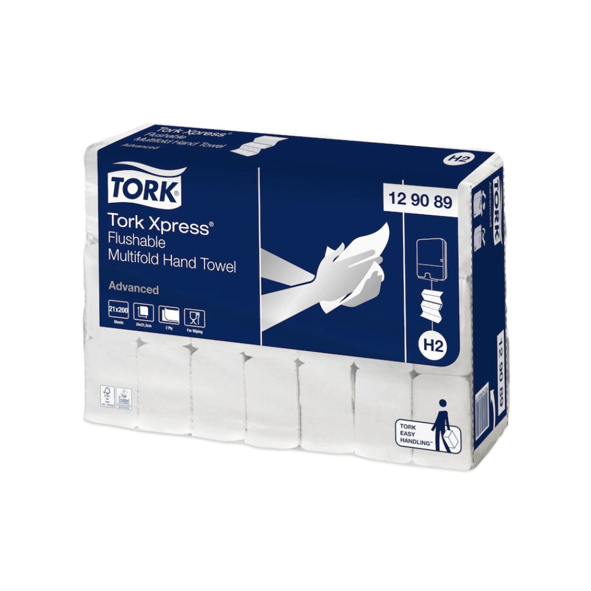 Håndklædeark Tork Xpress H2 129089 Easy Flush 2-lags 21x200 ark