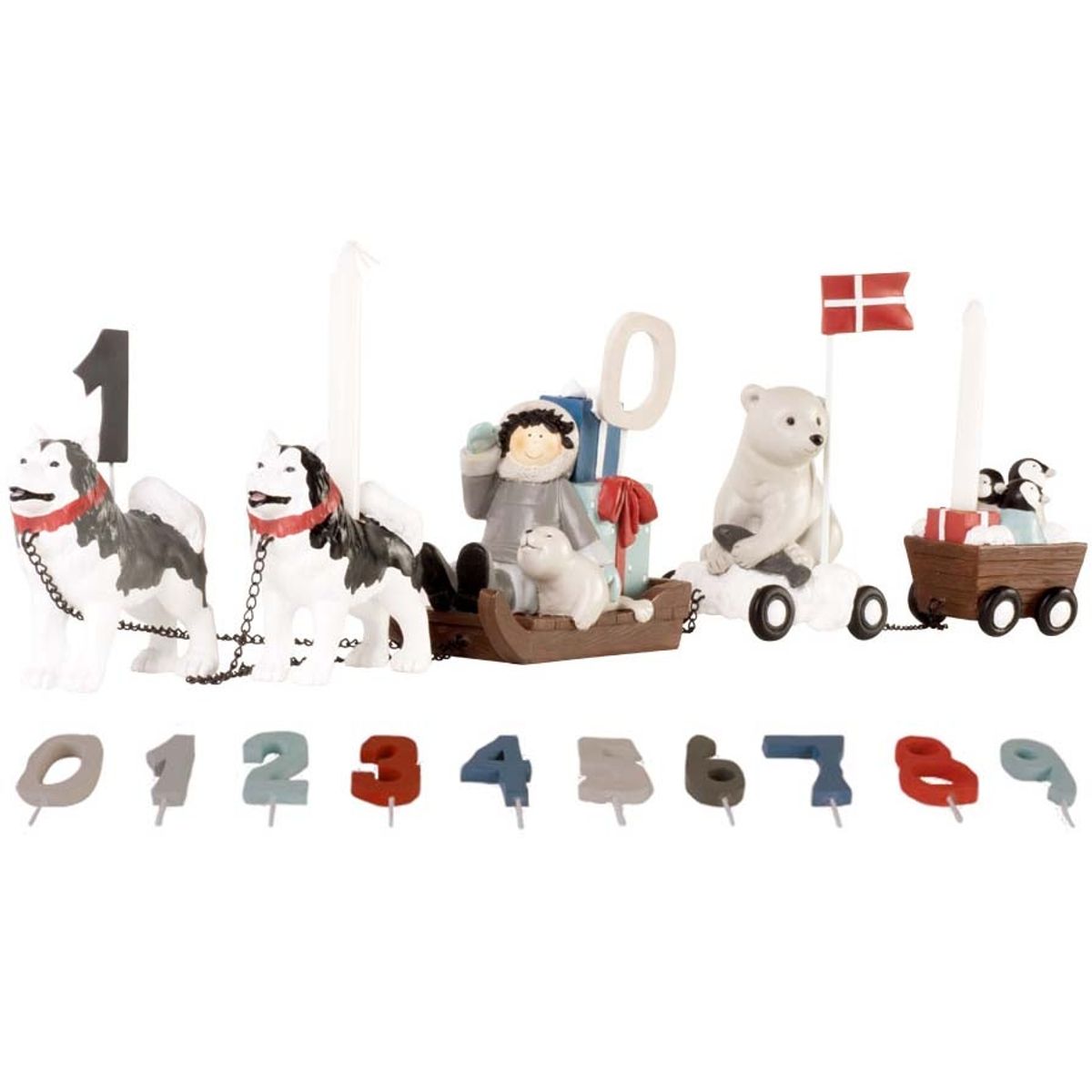 Kids by Friis - Fødselsdagstog, hundeslæde m. 11 tal og flag