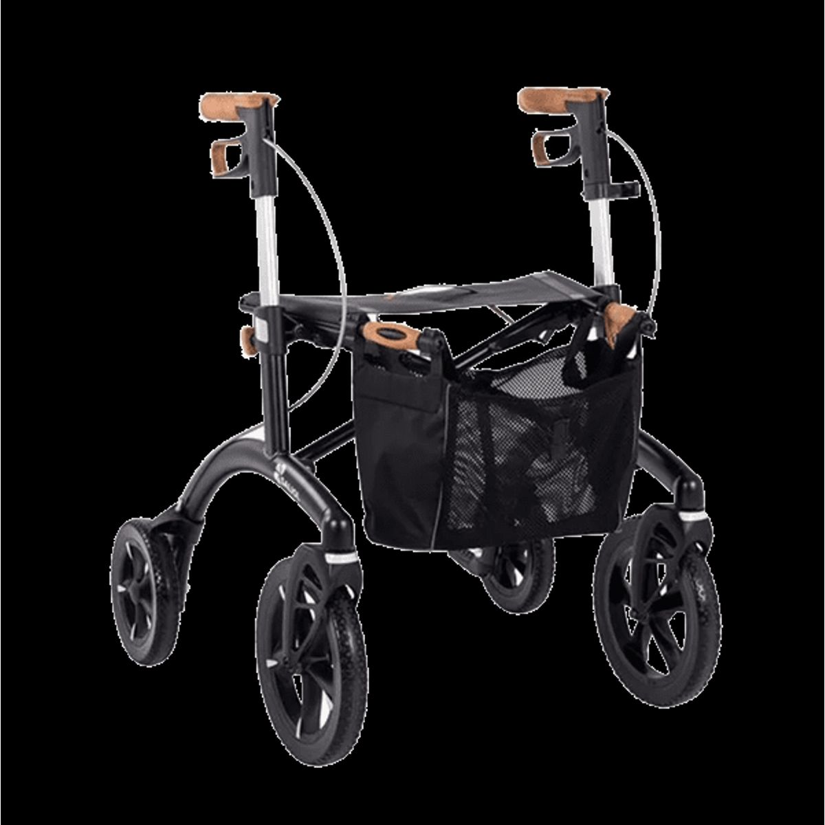 Saljol Letvægtsrollator i Aluminium - Mat sort - Sædehøjde 62 cm.