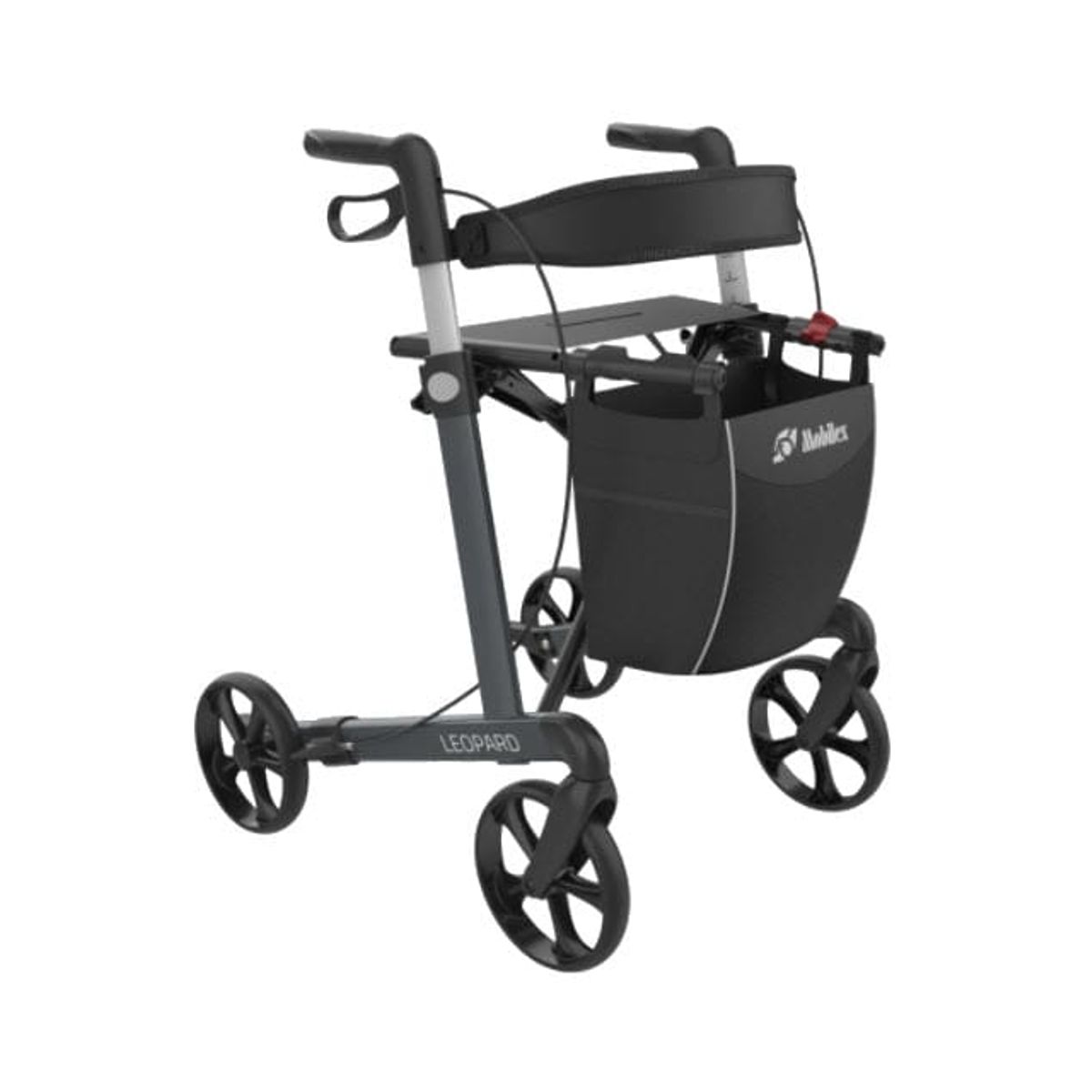 Rollator Leopard med Softhjul - Grå - Sædehøjde 62 cm.