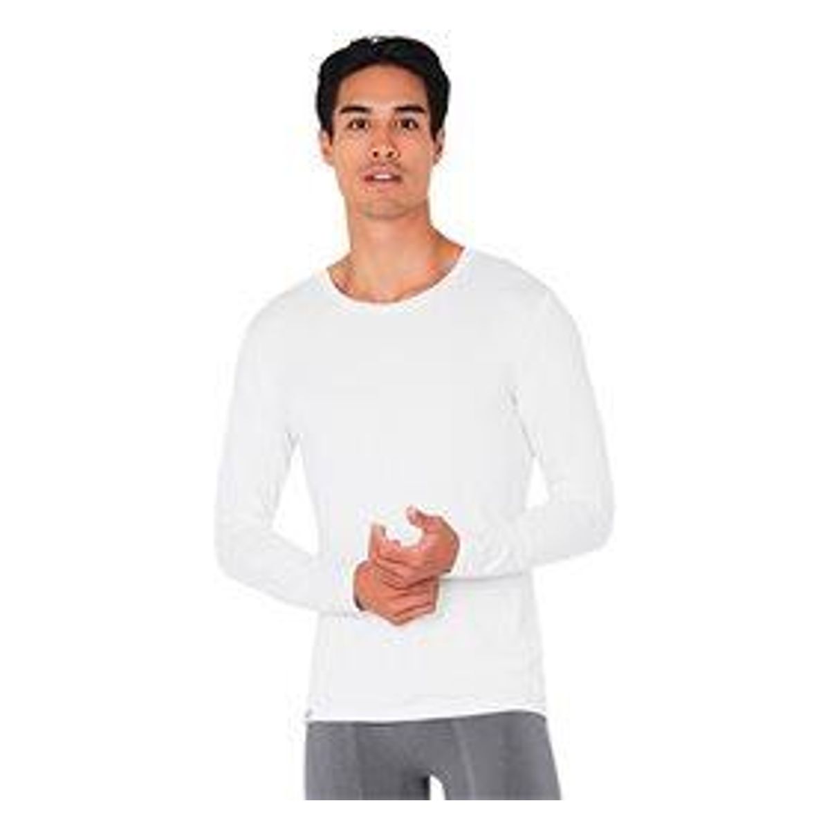 T-Shirt Herre langærmet hvid str. L m. rund hals