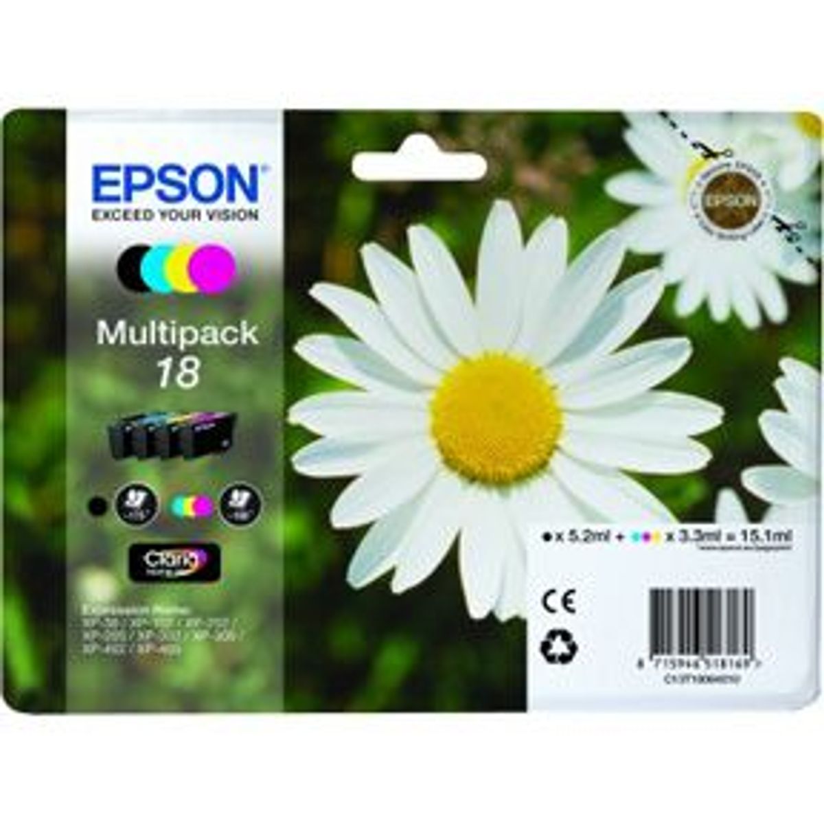 Epson T1806 combo pack 4 stk - C13T18064012 blækpatron Original BK/C/M/Y 15,1 ml