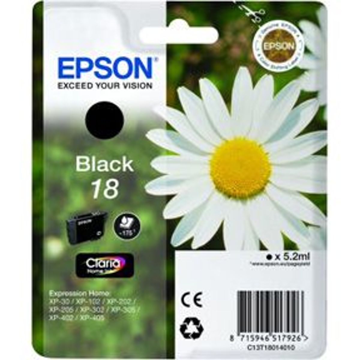 Epson T1801 BK (C13T18014012) Sort Blækpatron, Original 5,95ml