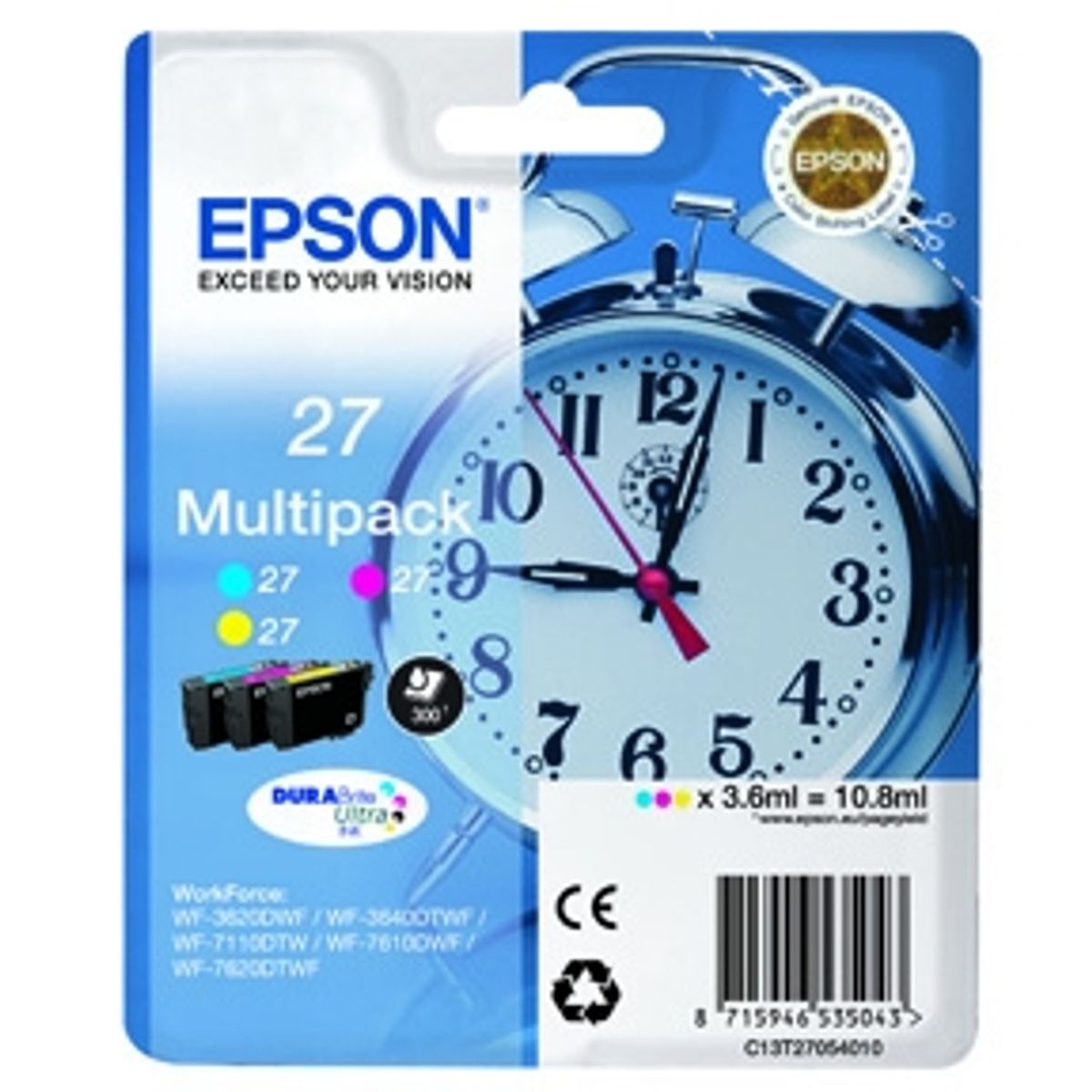 Epson 27 T2705 combo pack 3 stk - C13T27054012 blækpatron Original C/M/Y 10,8 ml