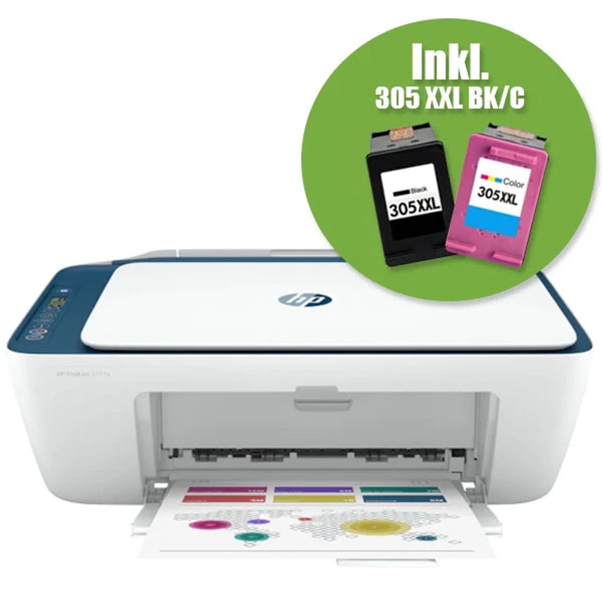 HP DeskJet 2721e AIO inkl. blækpatroner