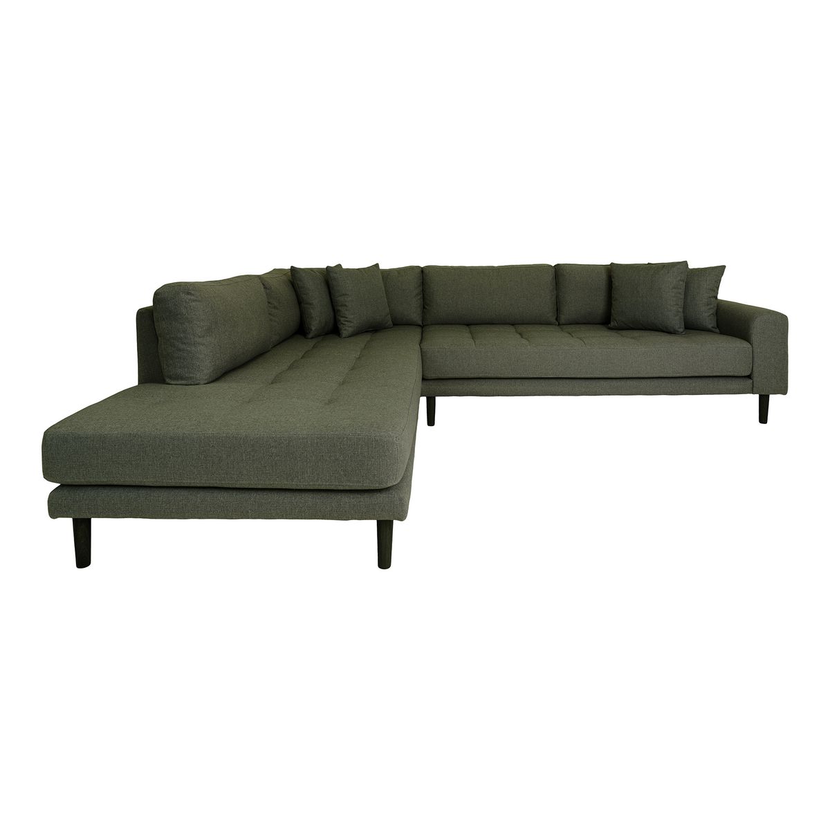 HOUSE NORDIC Lido hjørnesofa, venstrevendt, m. 4 puder - olivengrøn polyester og sort træ