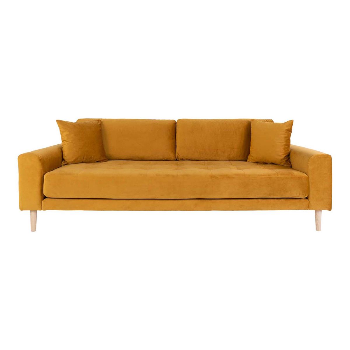 HOUSE NORDIC Lido 3 pers sofa - sennepsgul velour og natur træ