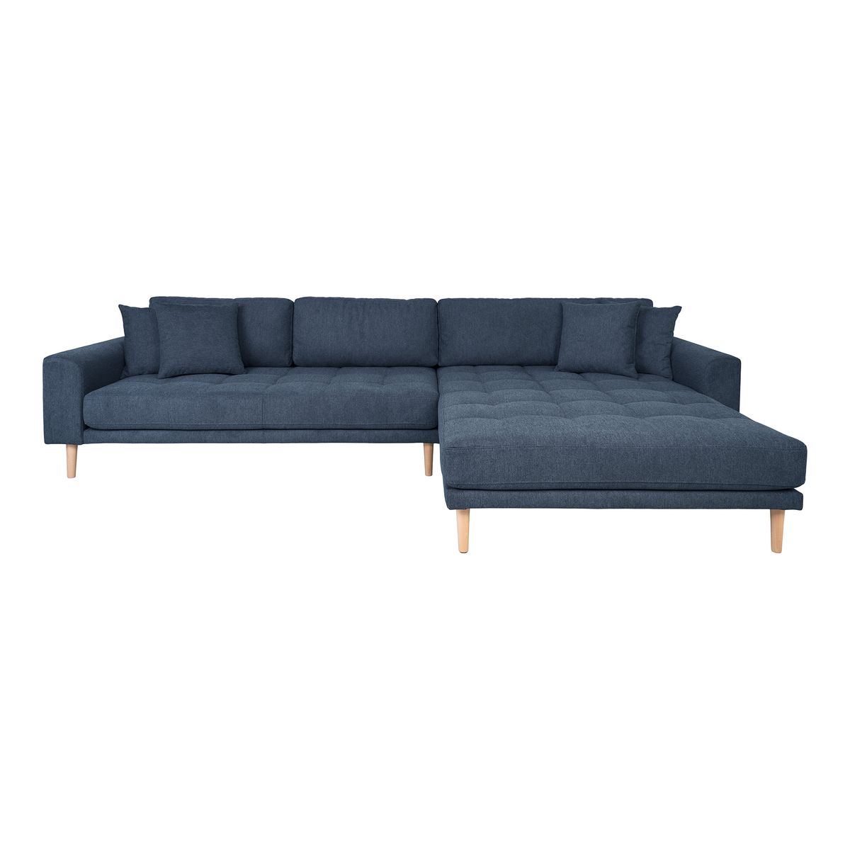 HOUSE NORDIC Lido loungesofa, højre chaiselong, m. 4 puder - mørkeblå polyester og natur bøg