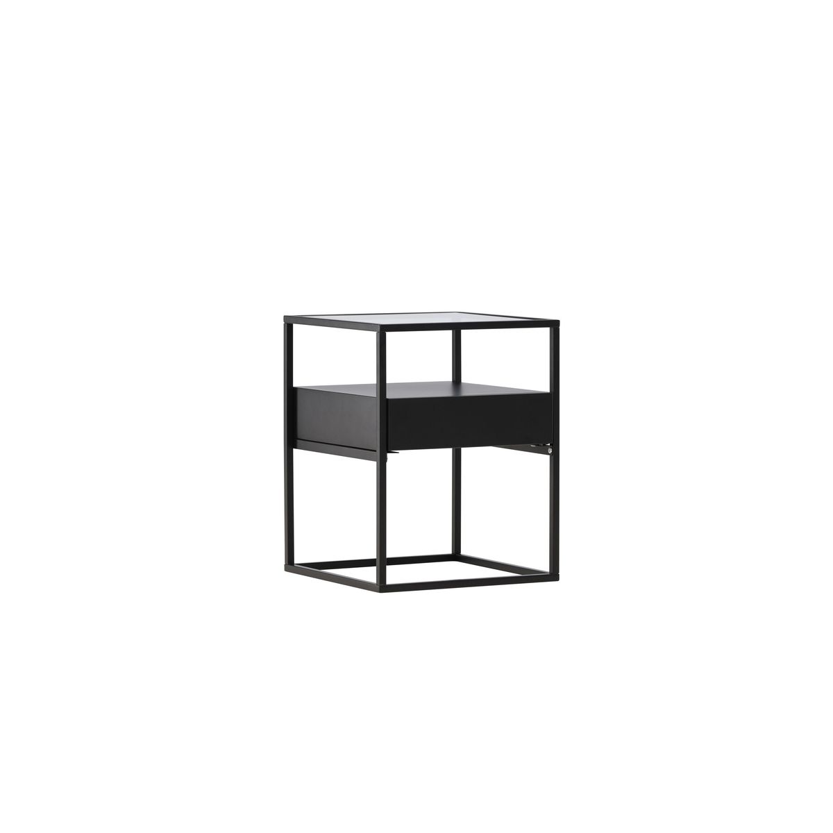 VENTURE DESIGN Fortaleza sidebord, m. 1 skuffe - glas og sort stål (40x40)