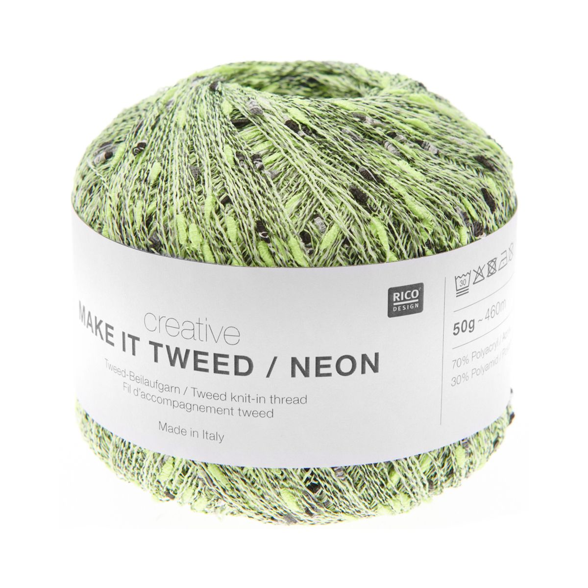 Rico Make It Tweed Neon Yellow- Tyndt Flerfarvet følgegarn Neon Yellow 383355-001