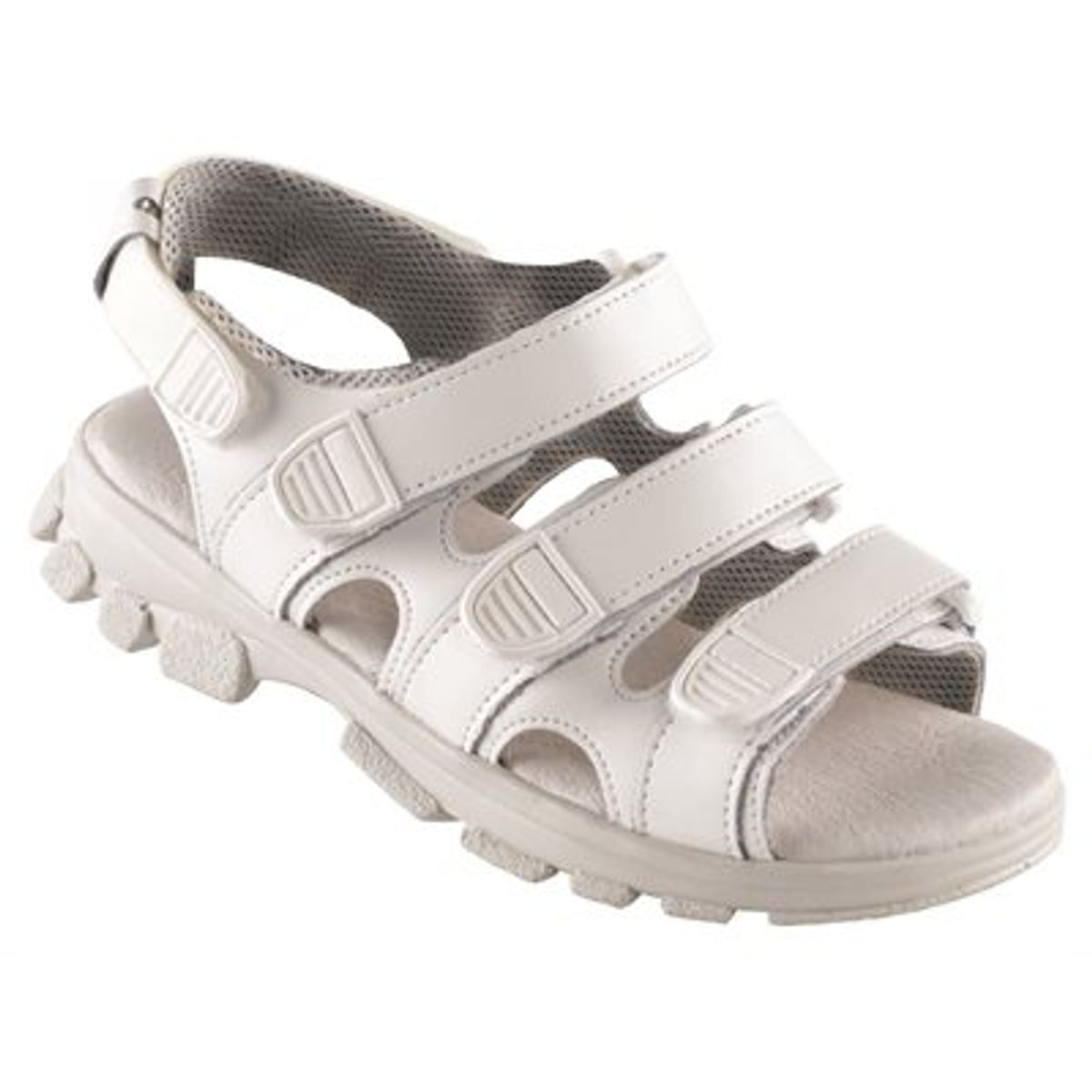 WALKI® TREK sandal med 3 velcro remme og anatomisk 9 mm skindbetrukket indersål, antistatisk, sort eller hvid Hvid 36