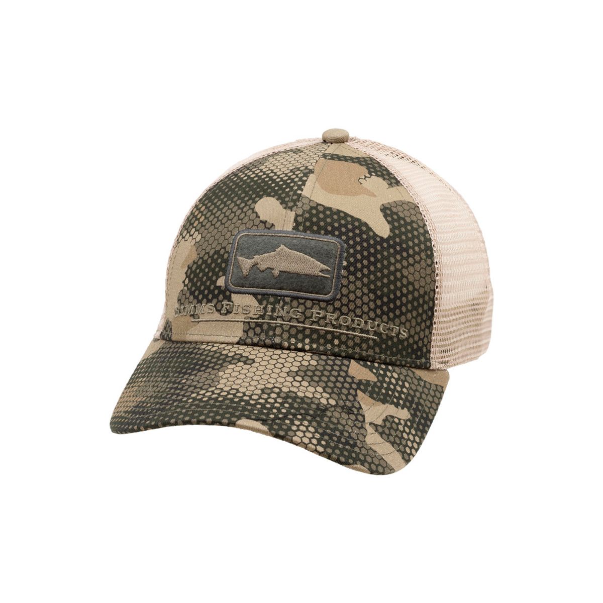 Simms Icon Trucker Cap Salmon Hex Flo Camo Timber