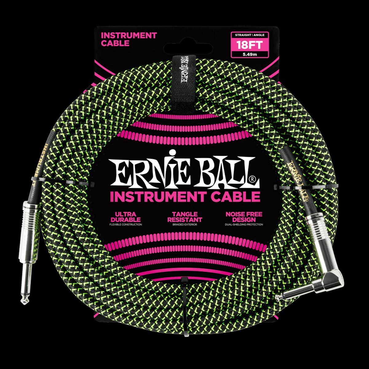 Ernie Ball 6082 Guitar Kabel (Sort, Grøn, 5,4m)